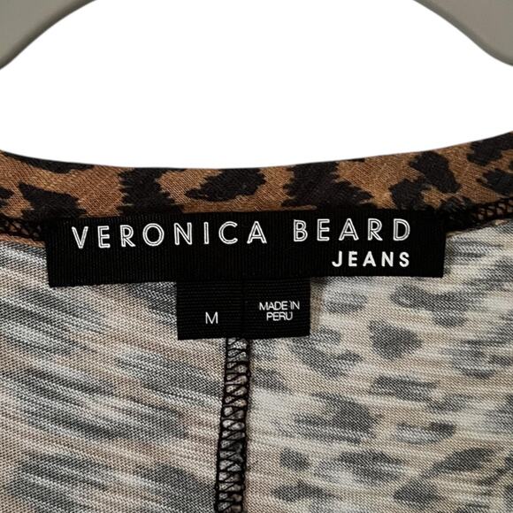 Veronica Beard Carla Leopard Print Crewneck Tee With Button Detail Pima Cotton M - Picture 8 of 10